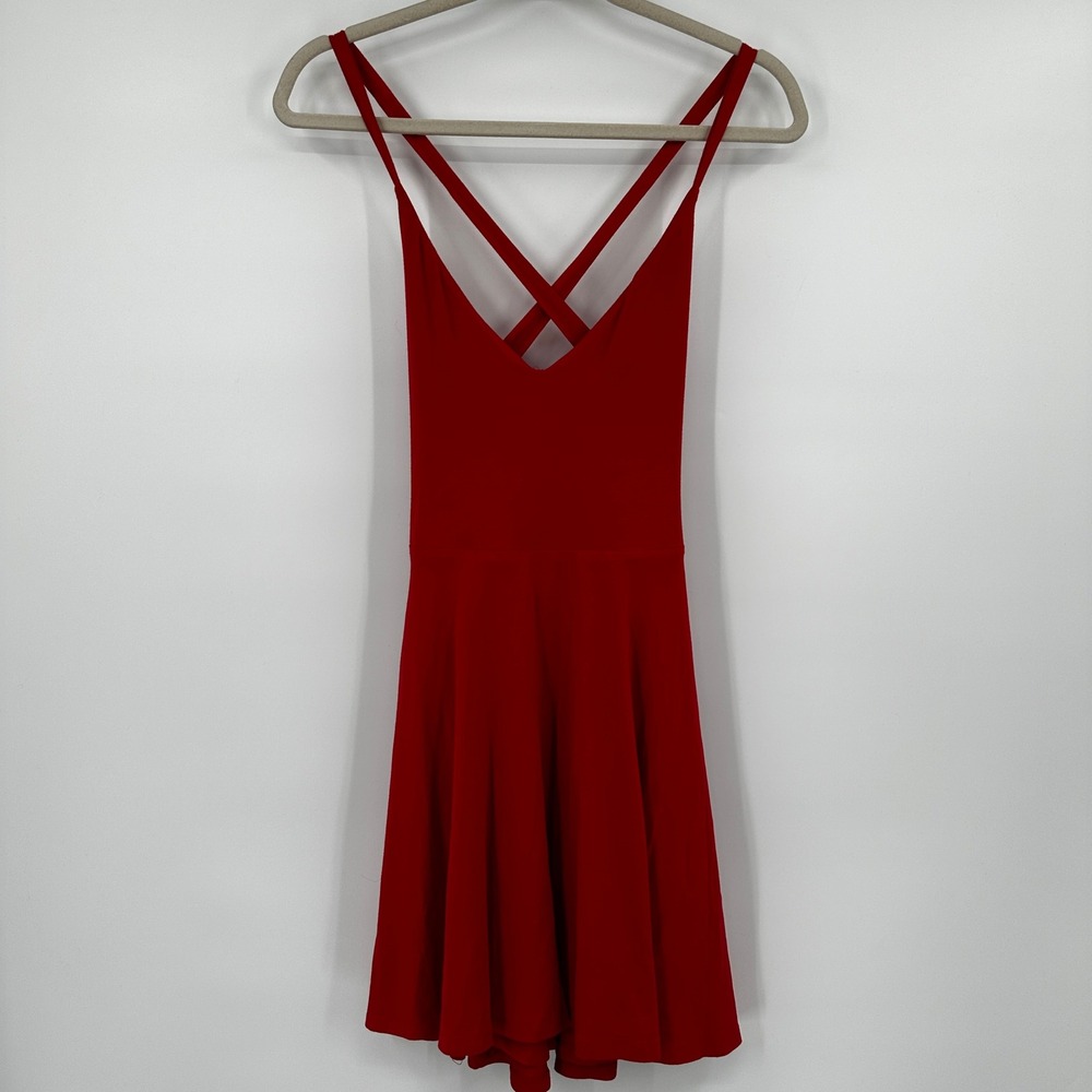 Lovers + Friends Red Cross Back Fit Flare Mini Dress Size Medium Tie Back Flirty